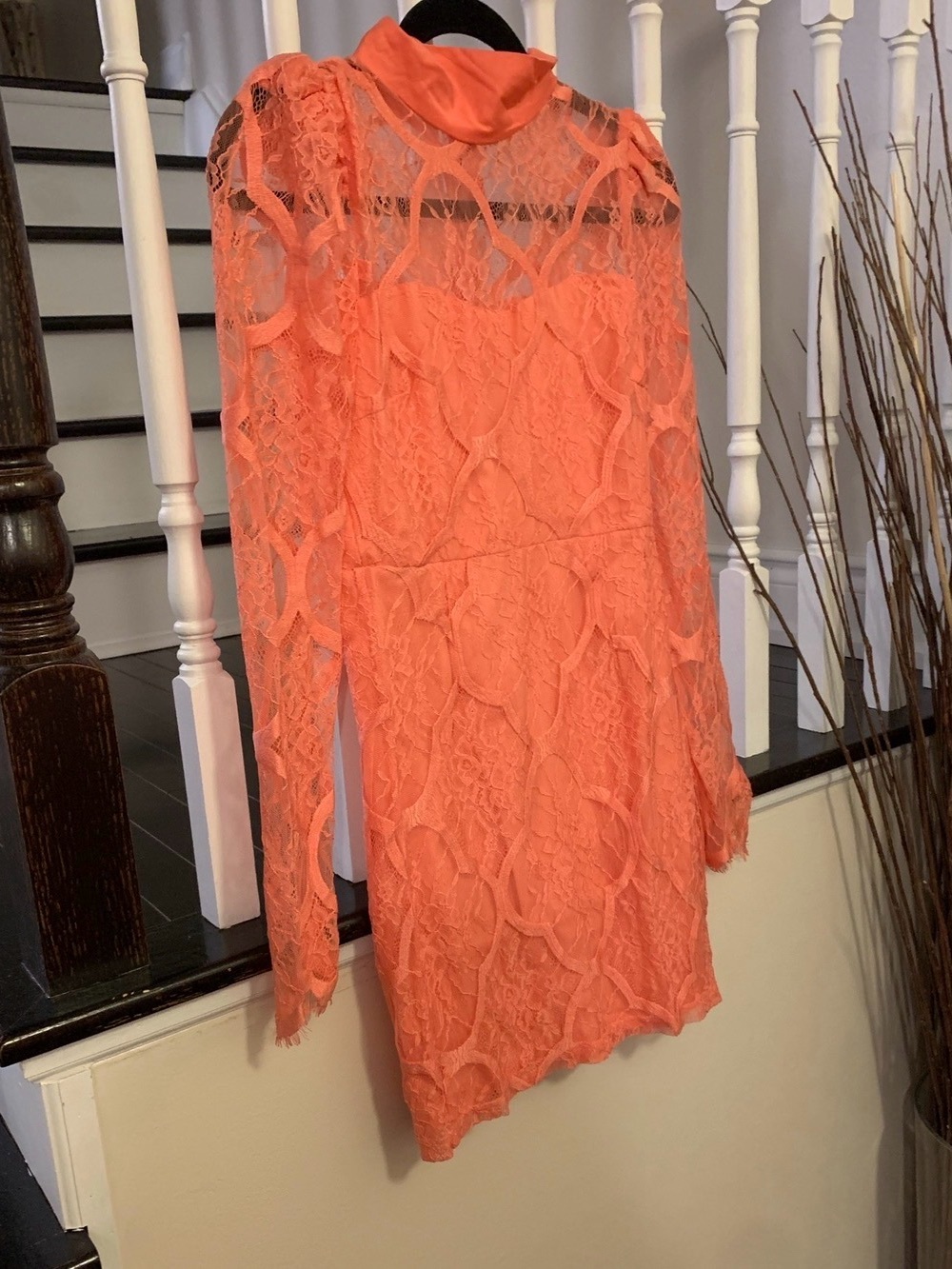 Ina Coral Orange Lace Long Sleeve Dress